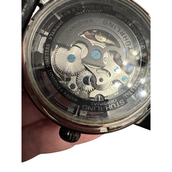 Stuhrling Original Skeleton Black Watch Polished Stainless Steel CAL.ST-90050 - Picture 6 of 6